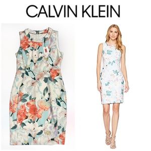Calvin Klein BEAUTIFUL Printed Sheath w/Pearls At Neck(Seaspray Multi)Dress SZ10
